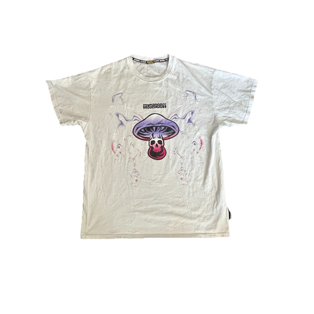 MUSHROOM Brand Trippy Skull Mushroom Graphic Tee – 100% Cotton Streetwear T-Shir